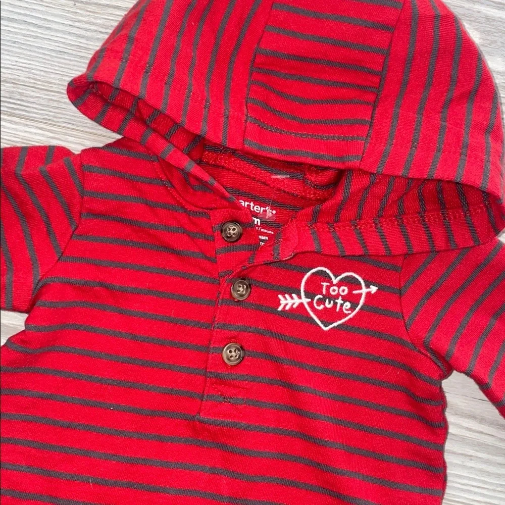 Carter’s Boys One-Piece Outfit 3M Red Gray Striped Hooded